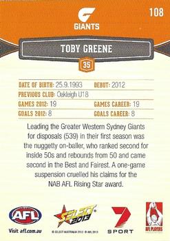 2013 Select AFL Champions #108 Toby Greene Back